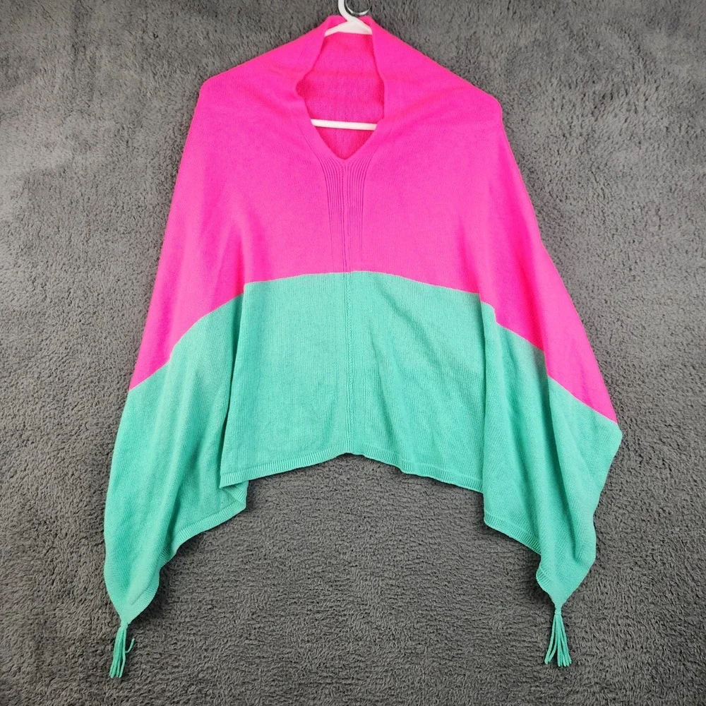 Lilly Pulitzer Poncho Womens One Size Pink Green Colorblock Tassel Preppy Wrap